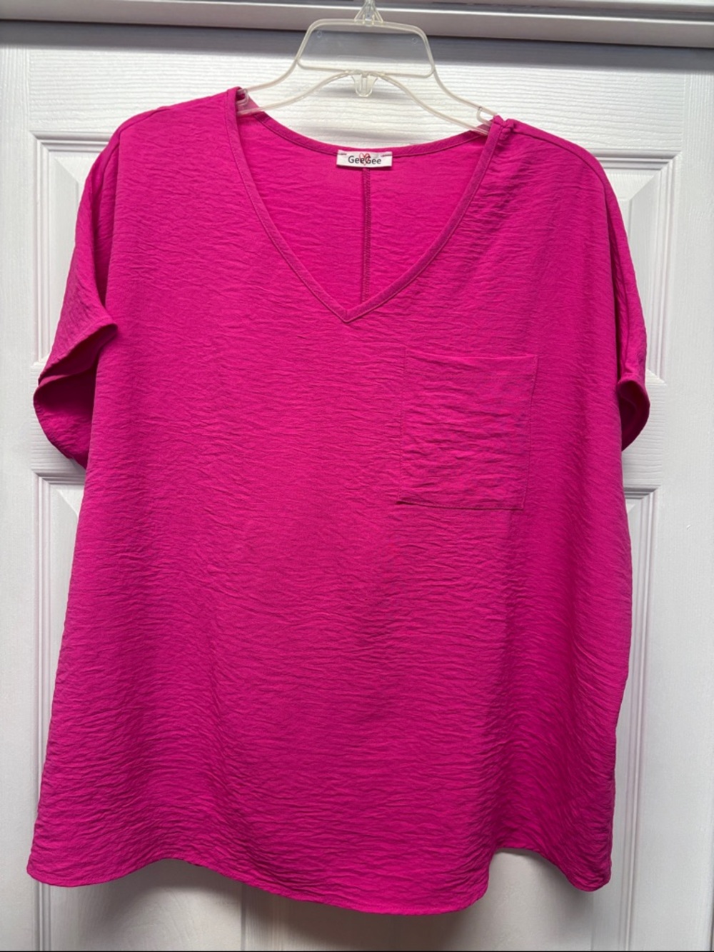 Geegee Hot Pink V-Neck Pocket Tunic Oversized Barbiecore Small